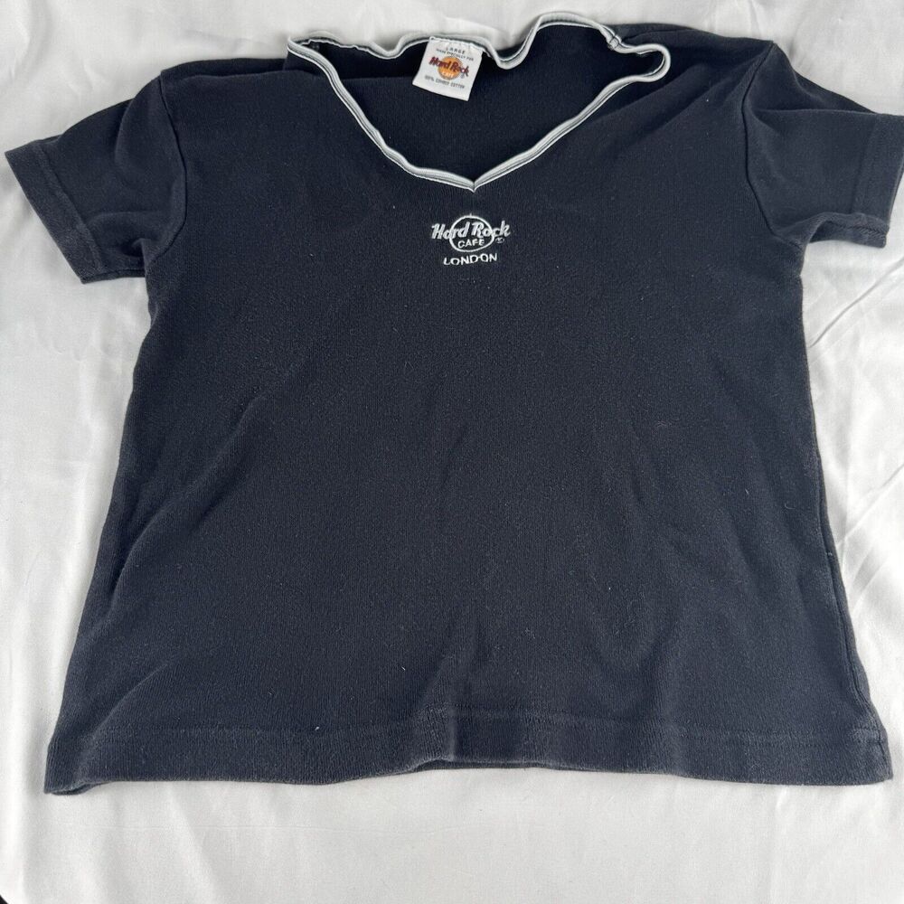 Hard Rock Cafe London Womens Top Size Large L Black Short Sleeve 100% Cotton